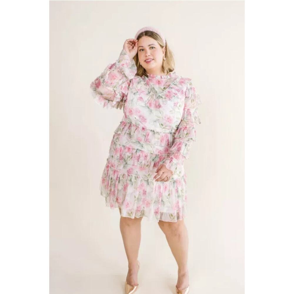 Ivy City Co.‎ Garden State Dress Plus Size 4X Floral Tiered Long Sleeve Ruffle